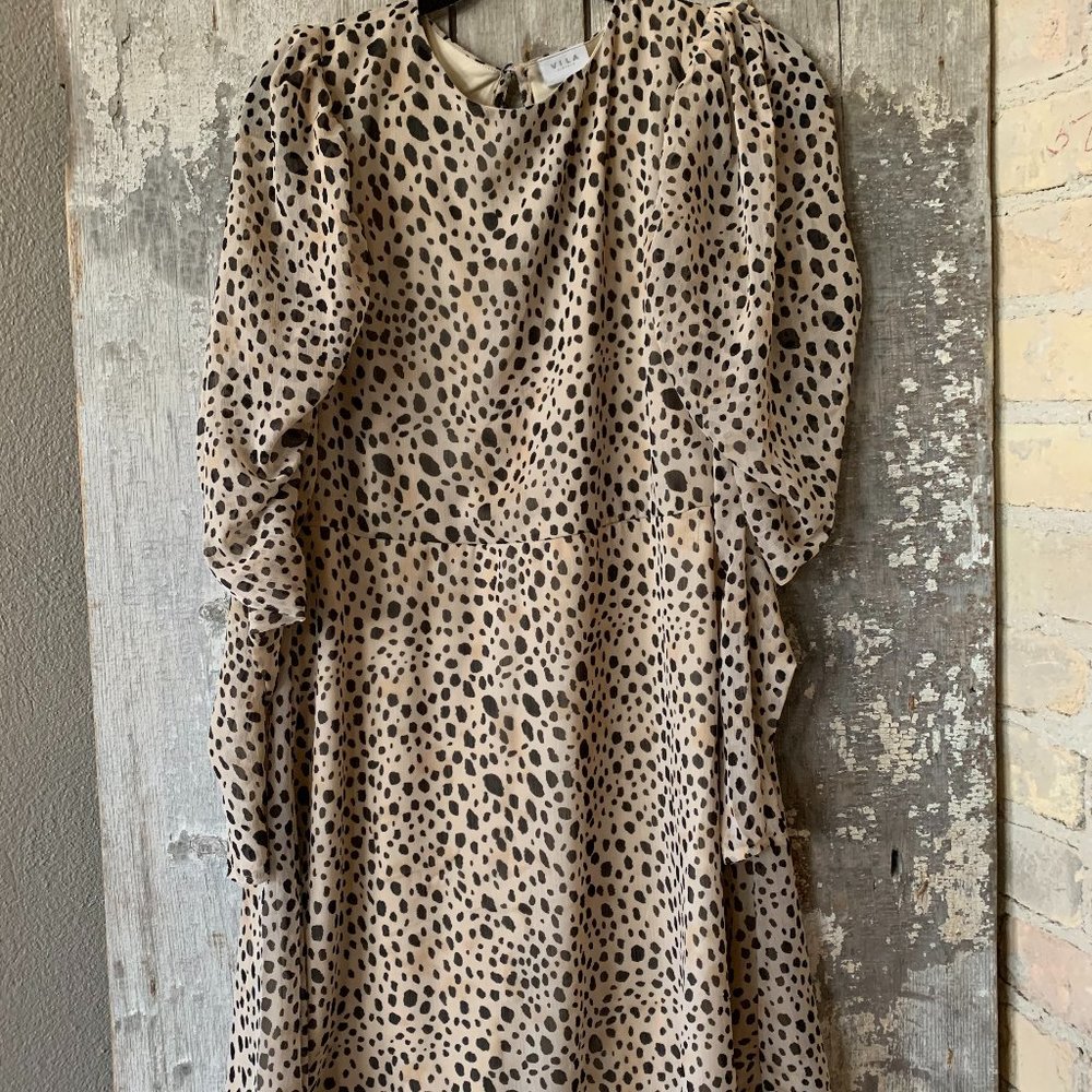 Black patterned Villa dress, long ruched sleeves